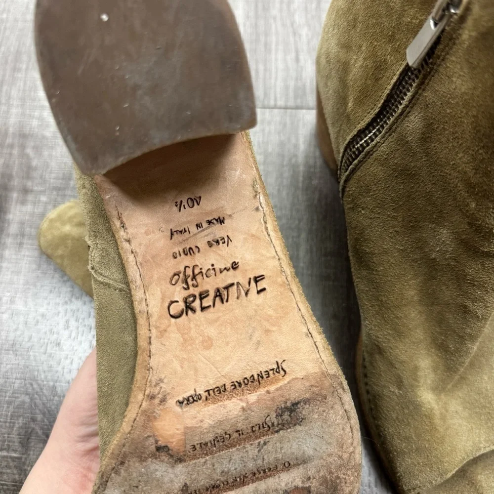 Officine Creative Beige Suede Peep Toe Boots Size 40 1/2 (10.5)